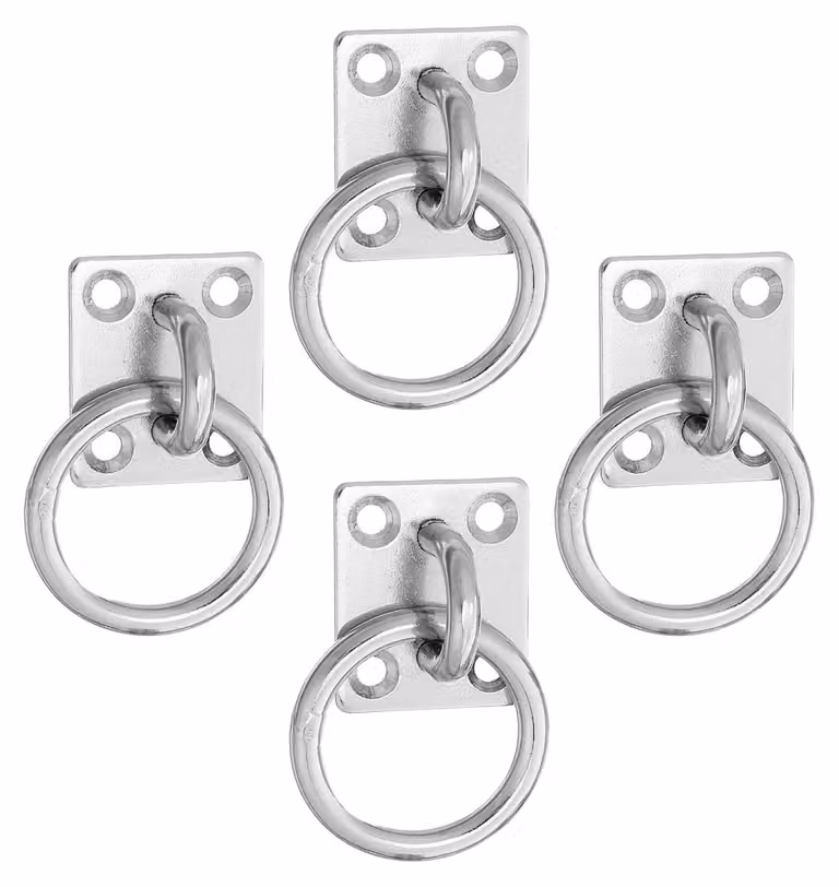 4 ganci a occhio in acciaio inossidabile con base quadrata, resistenti fino a 300 Lbs, facili da montare su pareti in cemento e legno, ideali per corde da yoga e amache