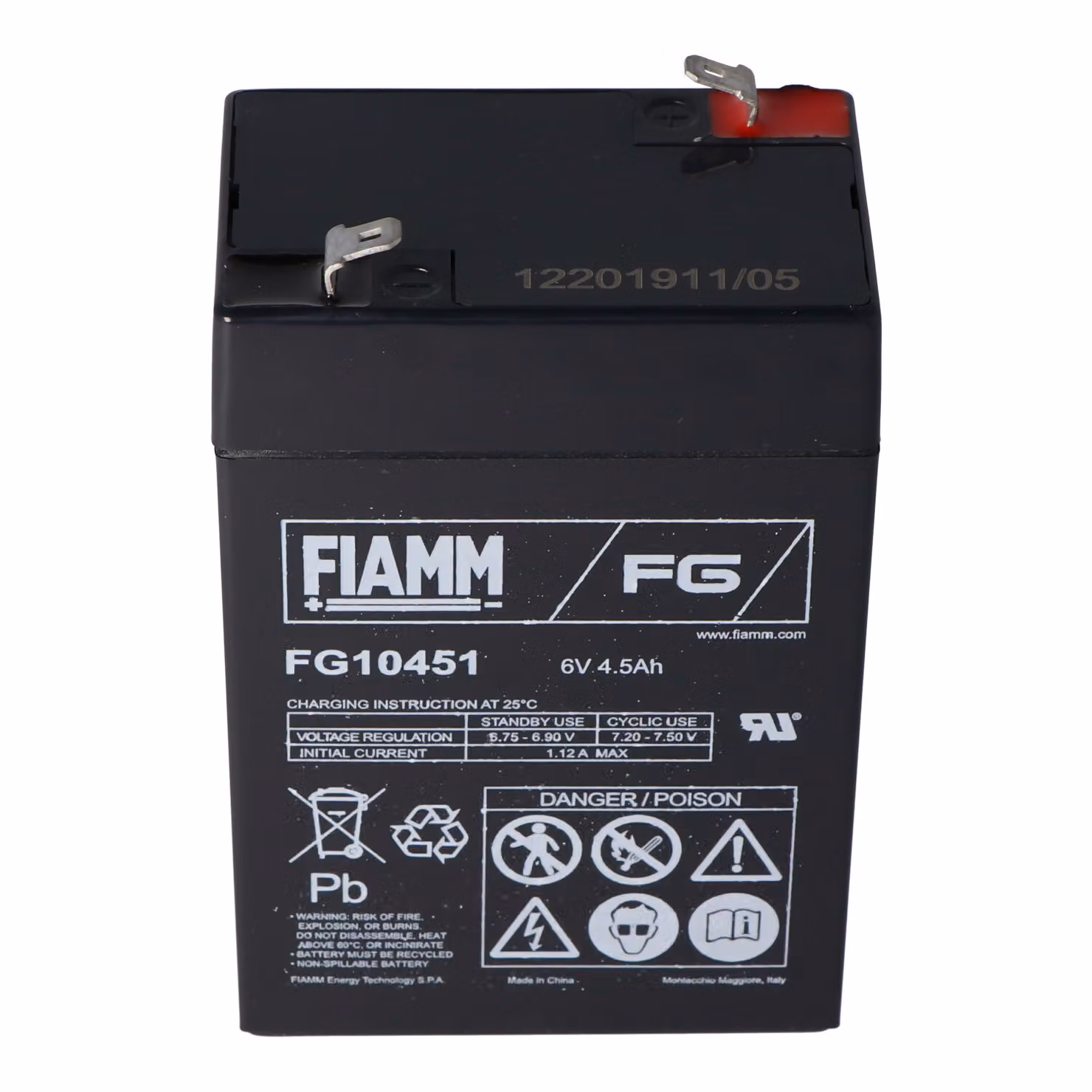 Fiamm FG10451 Batteria al piombo 6 Volt 4,5Ah 3FM4.5, adatta per Leoch DJW6-4.0