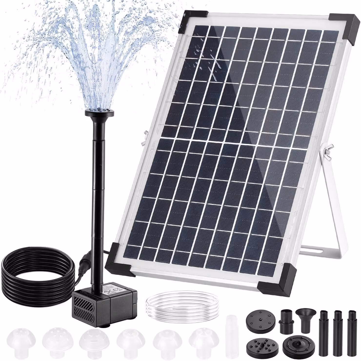 Pompa solare per laghetti da 12W, con 9 ugelli e cavo da 3,25 metri, ideale per giardini e cascate