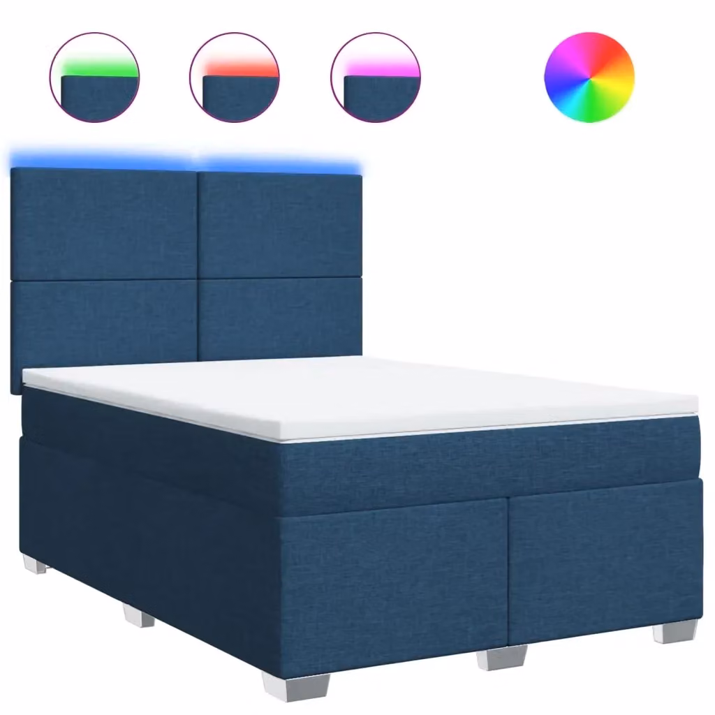 Letto Ibrido Moderno vidaXL con Materasso Blu e Bianco in Tessuto, Struttura in Legno di Pino e Materiali Misti, L/P/H: 140 x 200 x 150,5 cm – 2