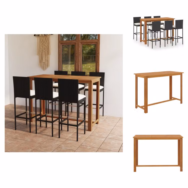 vidaXL Set bar da giardino 7 pezzi con cuscini nero - Set di mobili da giardino