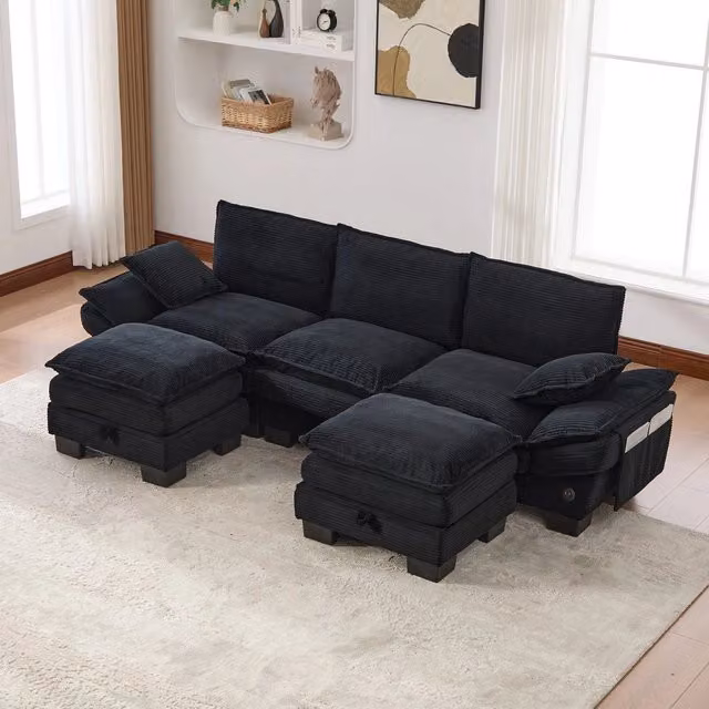 Divano modulare a 3 posti con pouf - Zephmum - Ampia seduta, design ergonomico, imbottitura in schiuma ad alta densit¨¤, porta USB-C e tasche laterali