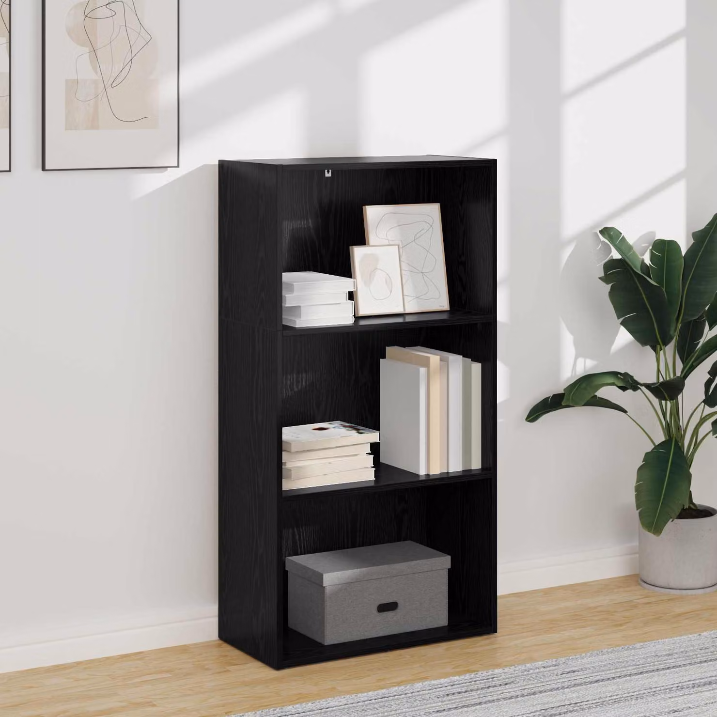 Libreria vidaXL in legno ingegnerizzato e MDF con ripiani regolabili, design minimalista, colore nero e marrone, L 60 cm x P 30 cm x H 114 cm