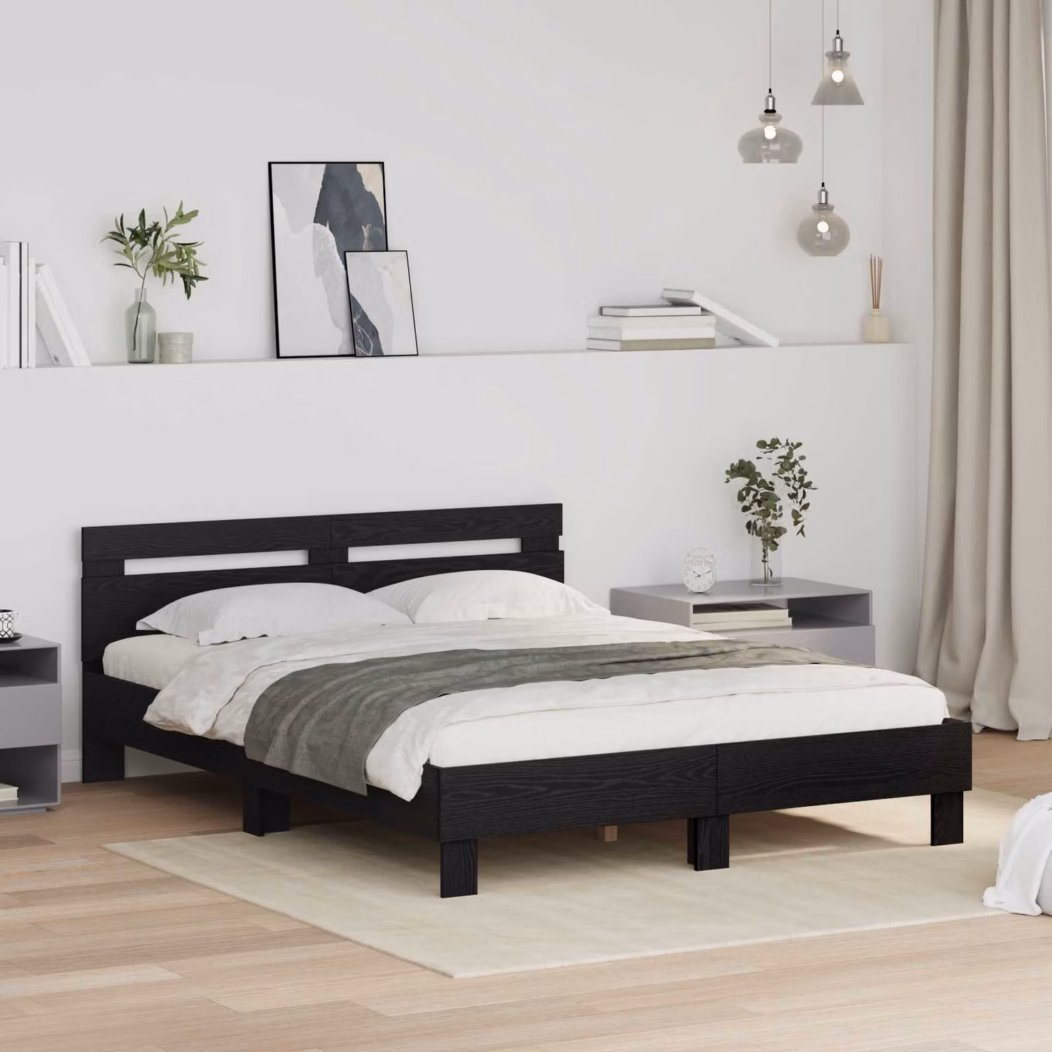 Struttura del letto moderna vidaXL in legno nero L/P/H: 200 x 120 x 70 cm