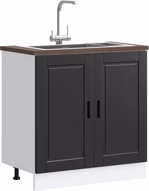 Mobile base lavello-Armadietto da bagno Porto Nero 80x46x81,5cm Legno Multistrato