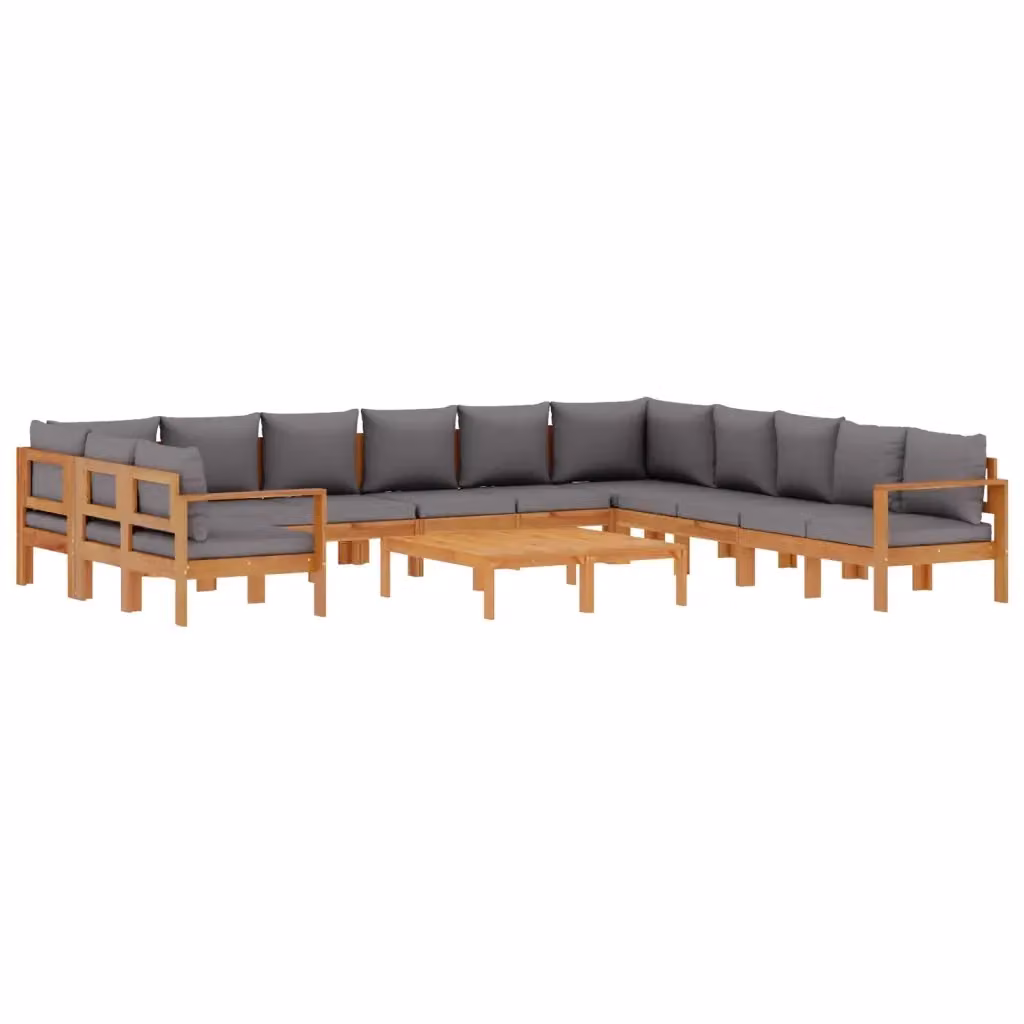 Set Divano da Giardino vidaXL 9 pz a Forma a U in Legno di Acacia con Cuscini Grigi – 2
