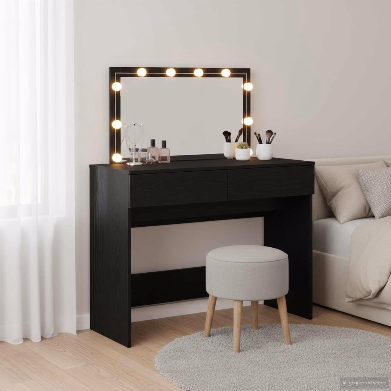 vidaXL Tavolo da Trucco Nero L: 100 cm, P: 40 cm, H: 120 cm