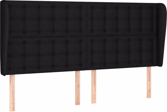 Testata ad orecchio nera in tessuto con struttura in legno di larice L: 163 cm, P: 23 cm, H: 118/128 cm – 1