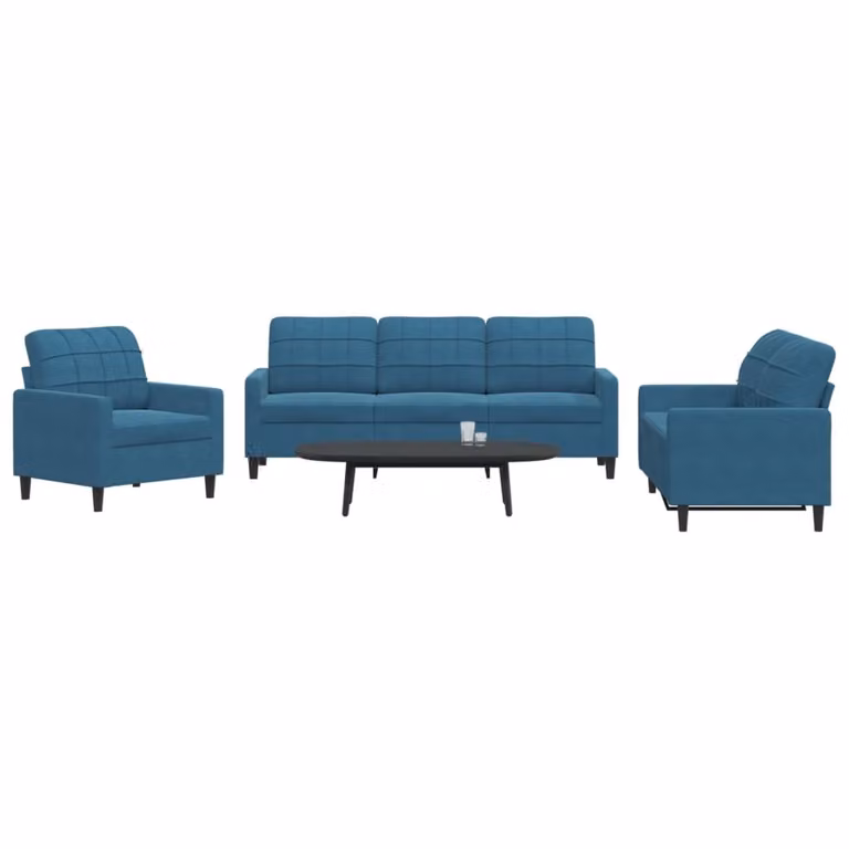 Maison Exclusive - Set divano a 3 pezzi con cuscini in velluto blu