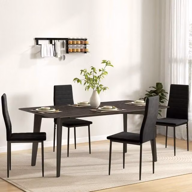Set di 4 sedie da pranzo moderne WISHDOR in tessuto nero con gambe in metallo nero opaco