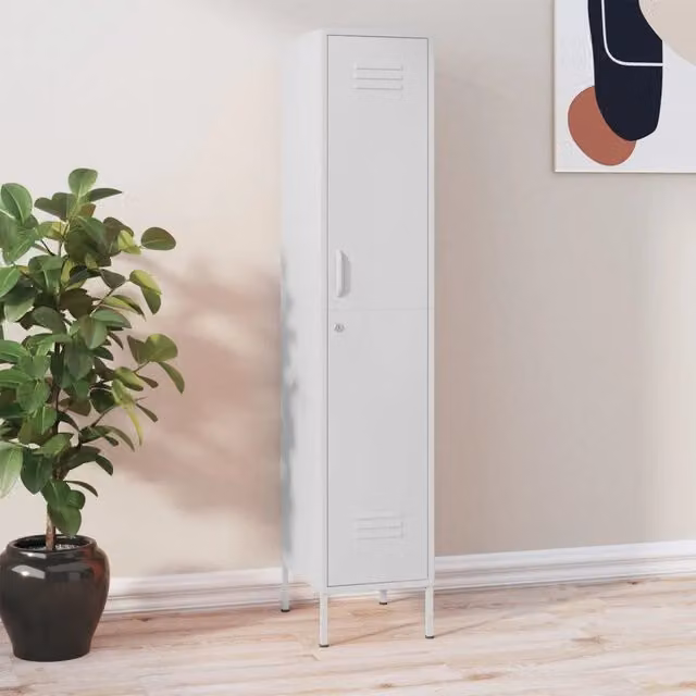 Armadio moderno in metallo bianco vidaXL con ante a battente, ripiani interni e serratura, L: 35 cm, P: 46 cm, H: 180 cm – 1