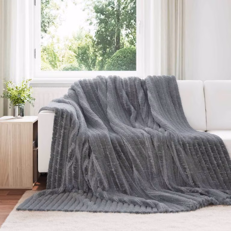 Set di 6 coperte in pile vidaXL grigio, morbide e lavabili, L: 270 cm x P: 240 cm