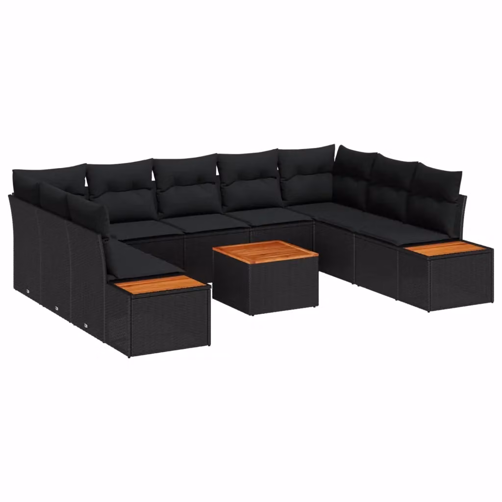 Set Divano da Giardino a L vidaXL con Cuscini e Tavolino Nero in Polyrattan e Metallo – 2