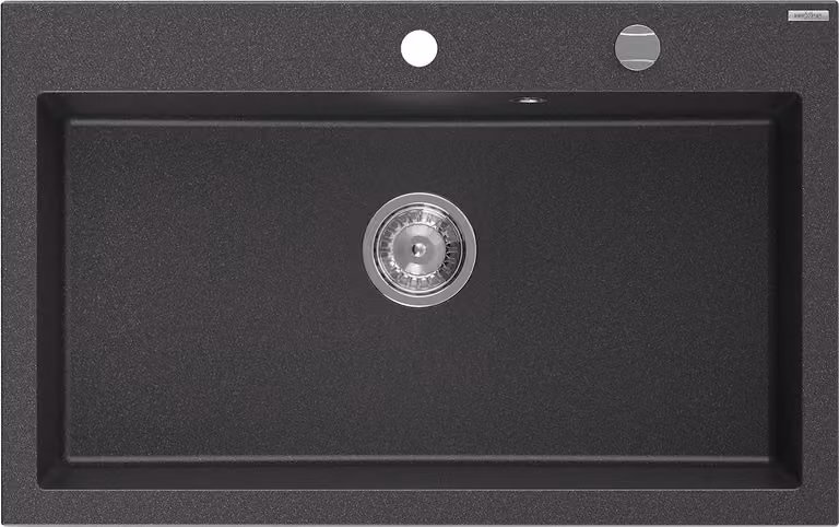 Mexen Elix lavello da cucina in granito, 1 vasca, 800 x 500 mm, nero maculato, sifone cromato - 6527801005-76