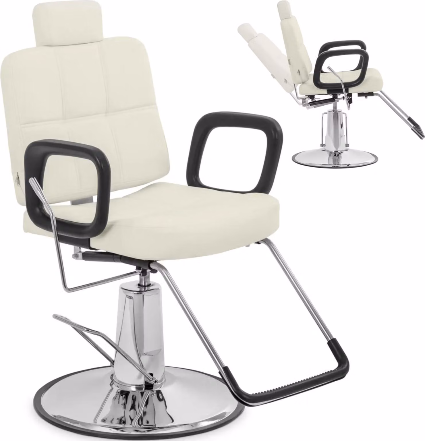Expondo physa Poltrona da parrucchiere Keswick con poggiatesta e poggiapiedi - Altezza seduta 52 - 64 cm - 150 kg - Beige