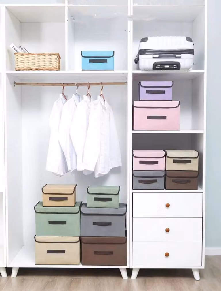 Contenitore in tessuto, pieghevole con coperchio, 36x23x24 cm, grigio, per abbigliamento e giocattoli