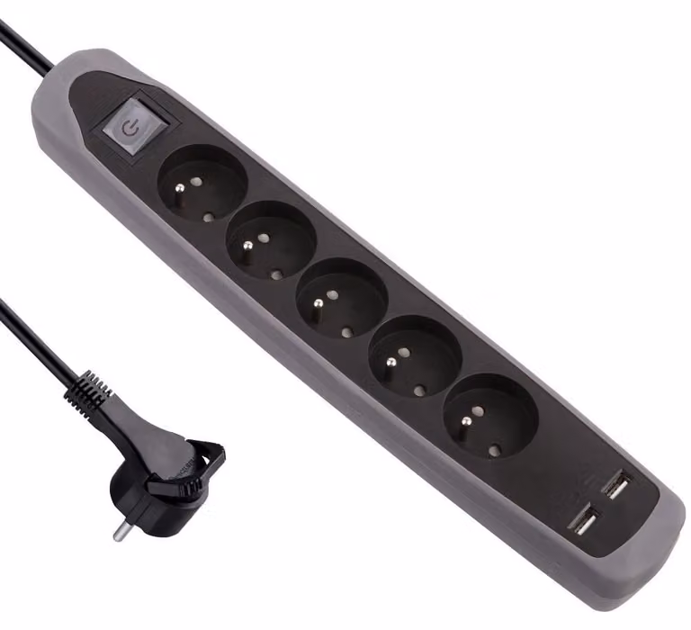 Ciabatta multipresa Electraline 35619 con 5 prese, 2 porte USB e interruttore a soffitto