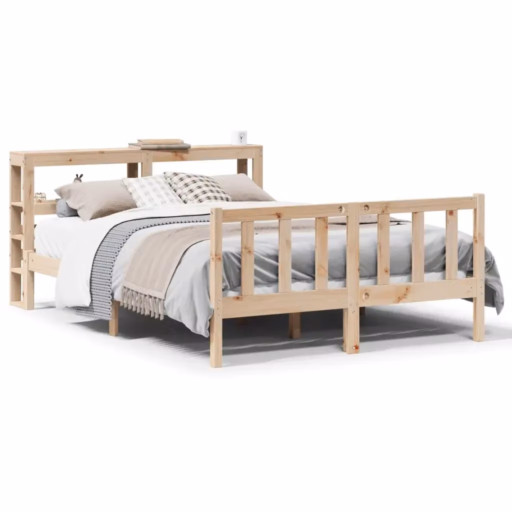 Letto vidaXL in legno massello di pino marrone con ripiani laterali 140x200 cm – 2