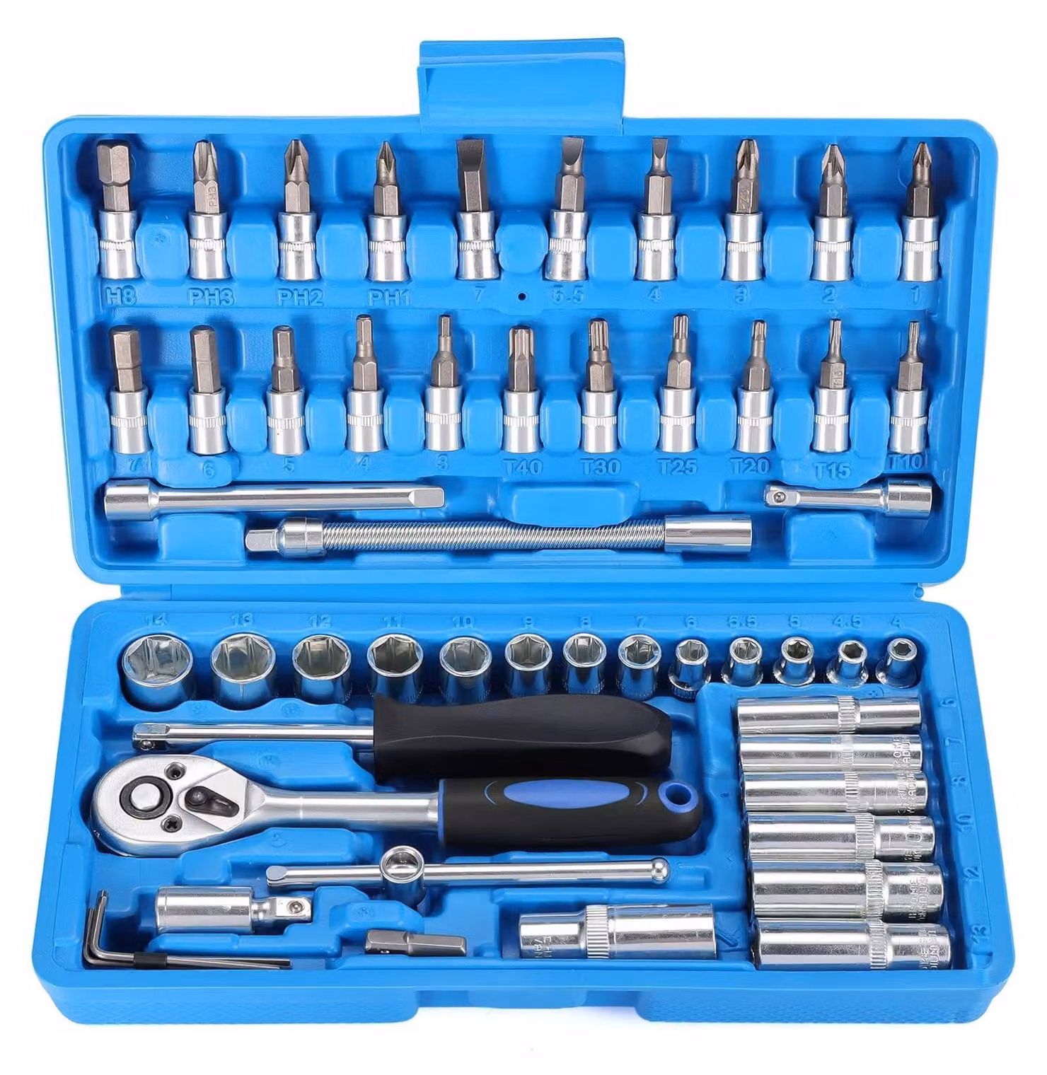 Set di chiavi a bussola - 53 pezzi - attacco da 1/4 pollice - Acciaio al cromo-vanadio - Cricchetto reversibile - Valigetta portautensili