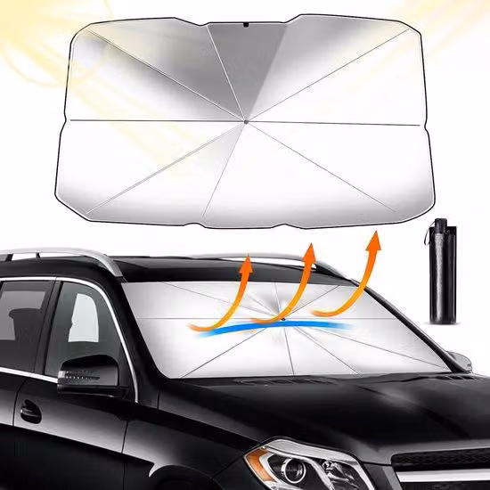 Parasole per auto - Ombrello parasole pieghevole per la protezione dai raggi UV - Adatto alla maggior parte delle auto, SUV, camion (L-140×80 cm)