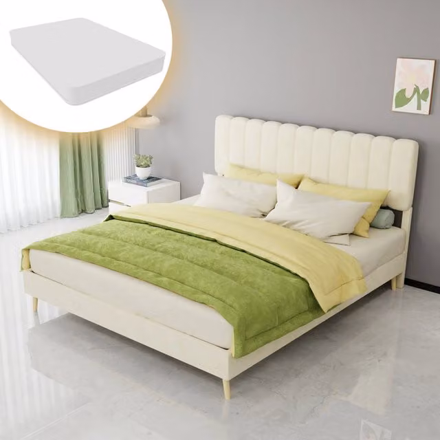 letto imbottito tessuto e metallo beige 160 x 200 cm