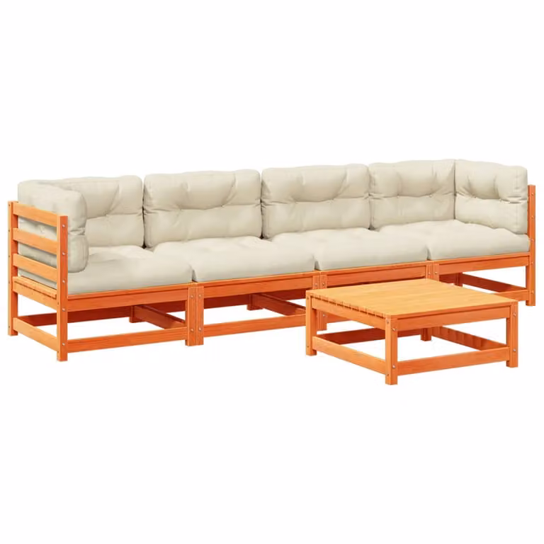 Set Divani Giardino 5pz con Cuscini Marrone Cera Massello Pino