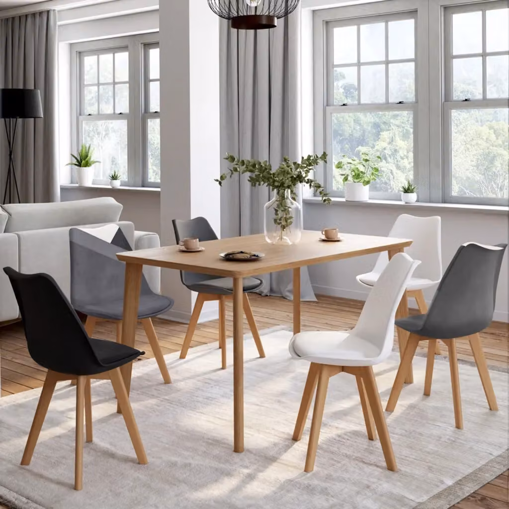 Set di 6 sedie scandinave SARA IDMarket in velluto patchwork multicolore grigio, bianco e nero – 2