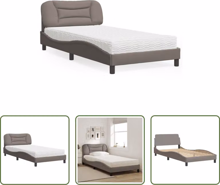 The Living Store Letto con materasso Taupe 100x200 cm tessuto