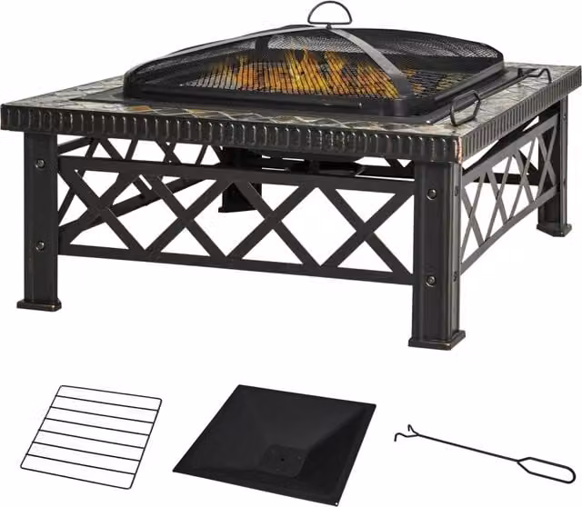Braciere da Giardino Minimal con Griglia e Coperchio Nero L: 76 cm, P: 76 cm, H: 47 cm