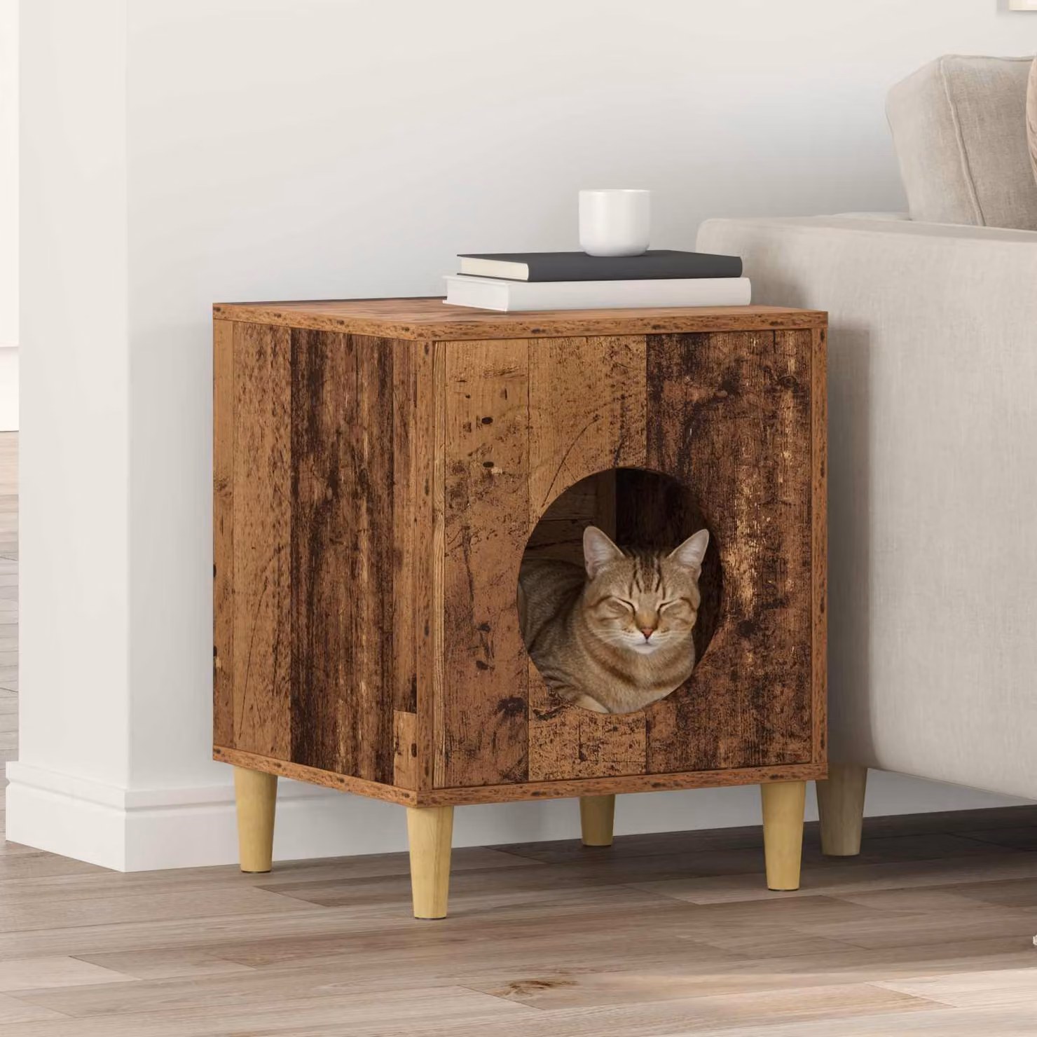 Casa per gatti vidaXL in legno color marrone, L 42,5 cm x P 40 cm x H 53 cm