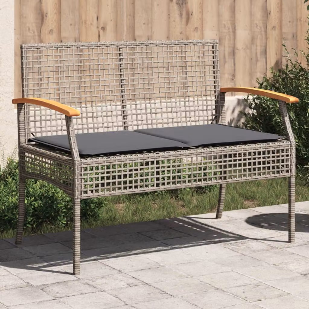 vidaXL Panca da Giardino Moderna in Polyrattan e Legno di Acacia con Cuscino Grigio e Marrone