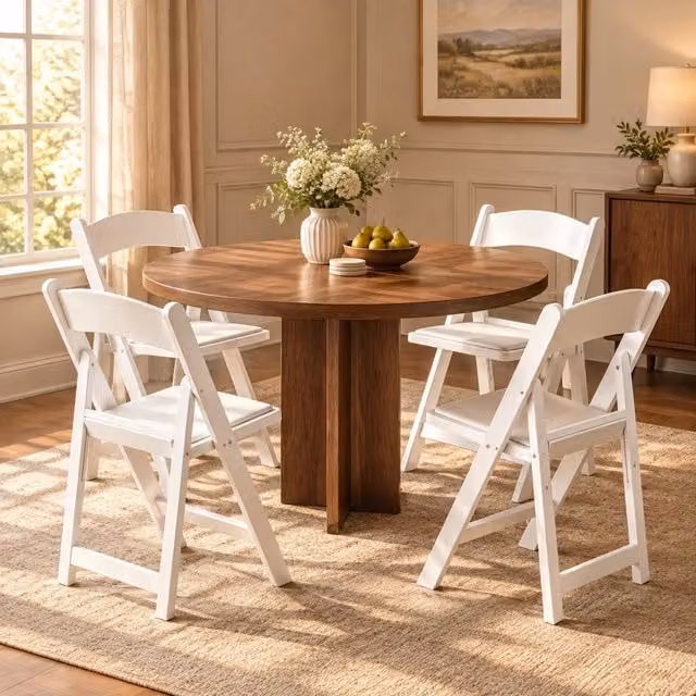 Set di 4 sedie pieghevoli 44x45x78 cm in resina, bianche, salvaspazio per sala da pranzo