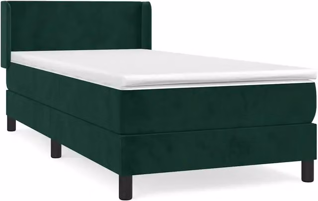 Letto singolo moderno con materasso ibrido in velluto verde scuro e struttura in legno di larice L/P/H: 190 x 90 x 33 cm – 1