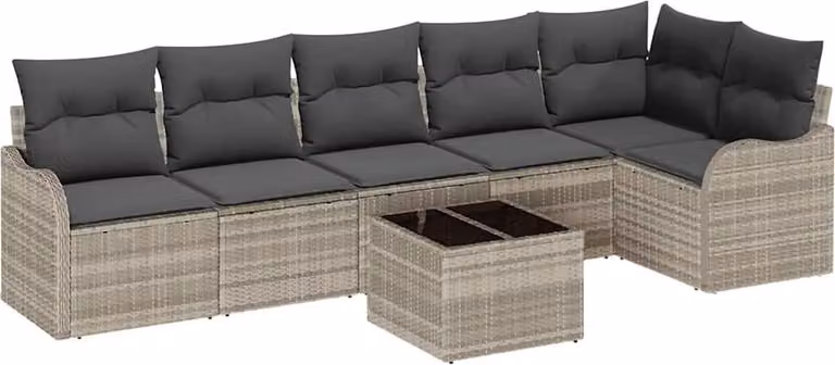 Set Divano da Giardino Grigio chiaro polyrattan