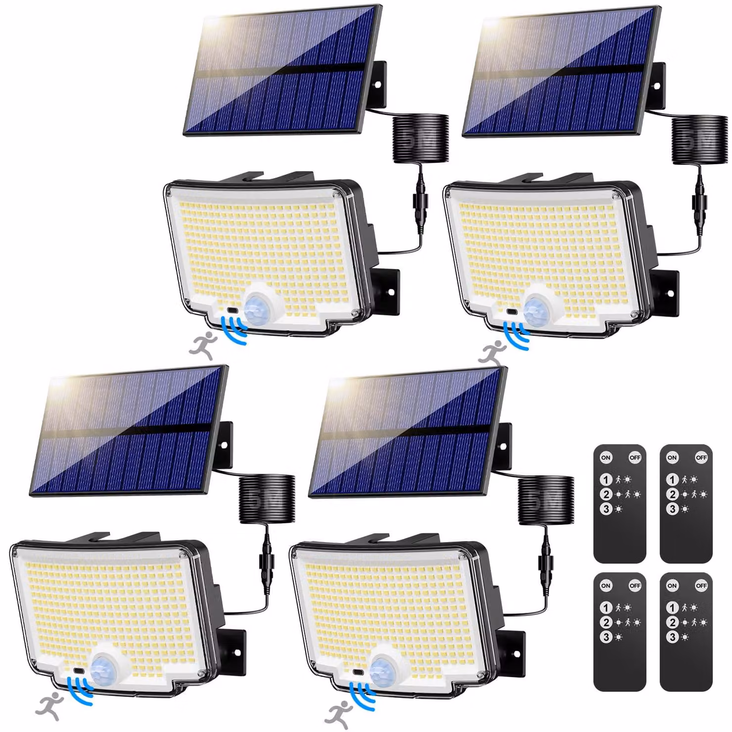 Lampada solare da esterno con 310 LED, 3 modalità, angolo di illuminazione di 270°, con telecomando, confezione da 4 pezzi.