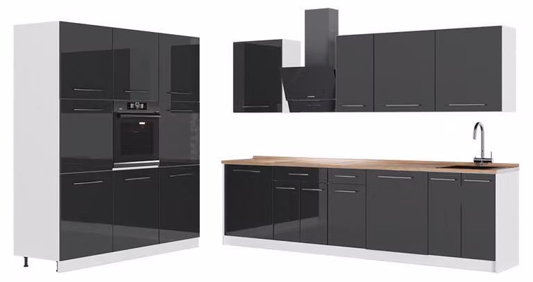 Cucina componibile Vicco Fame-Line Antracite lucido/Bianco 460 cm, PL Rovere, Model 63818