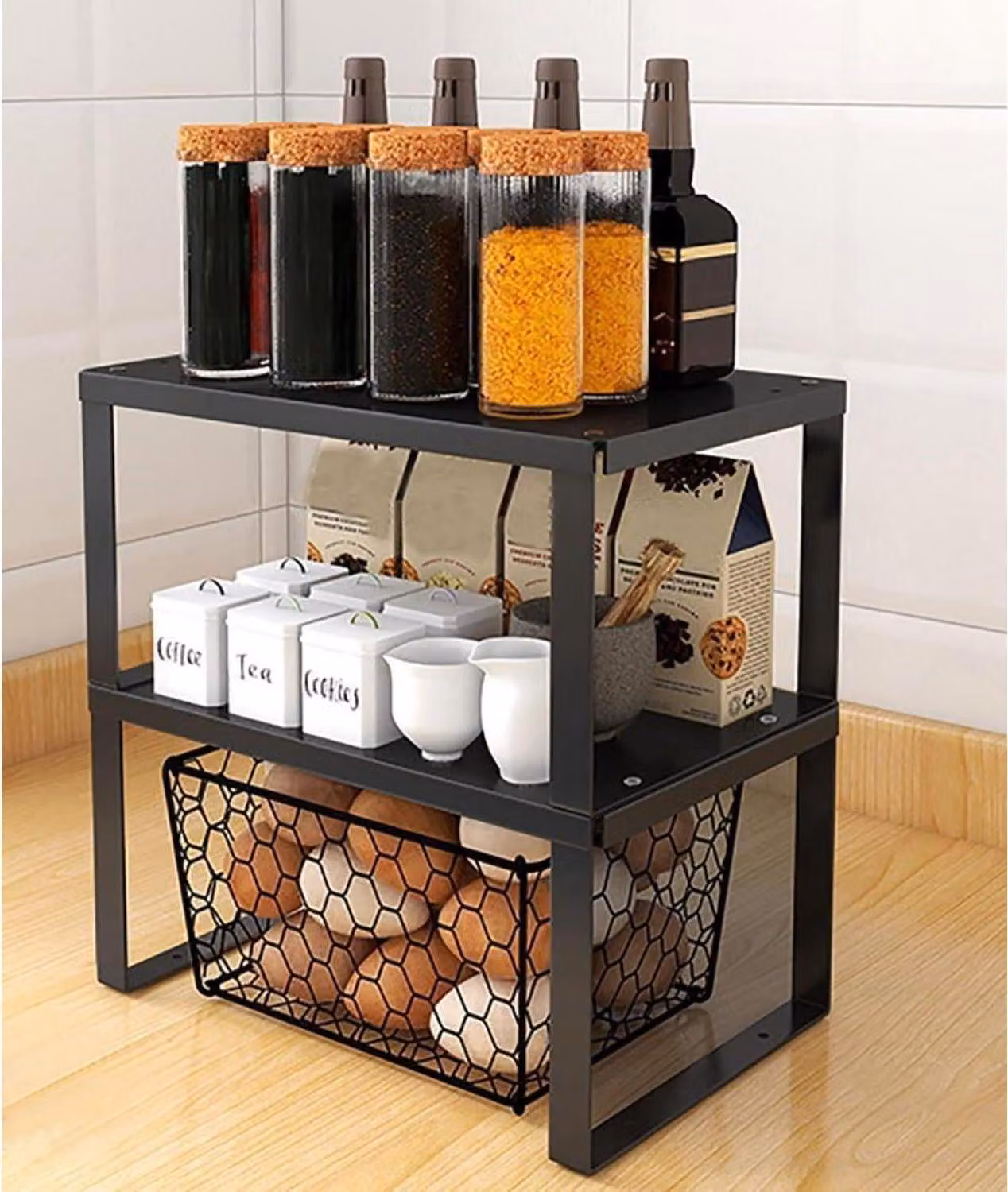YunNasi, ripiano impilabile per armadi, acciaio inossidabile, organizer per cucina, 2 pezzi, dimensioni 30x20x15 cm