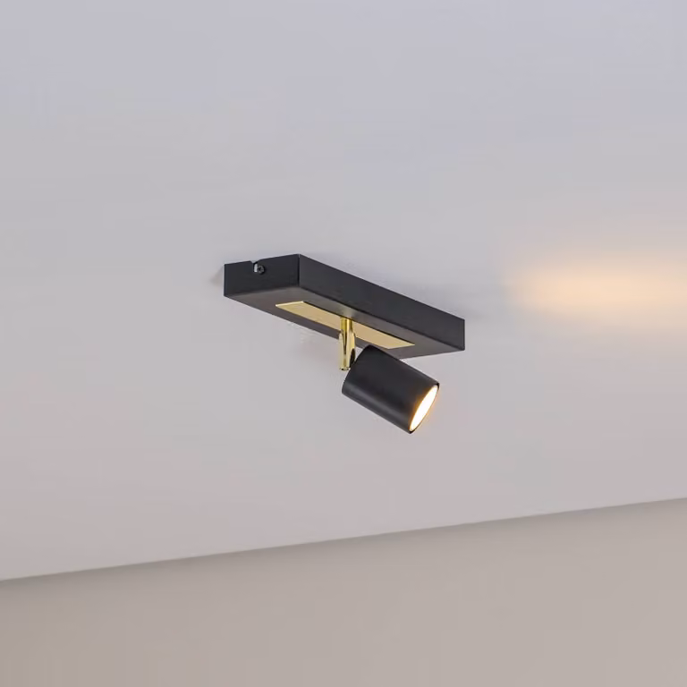 Faretto da soffitto Rodez, nero/oro, lunghezza 30 cm, acciaio Rodez Luminex, dimmerabile, Nero, Soggiorno / Sala da pranzo, Metallo, Moderno, Faretto alogeno