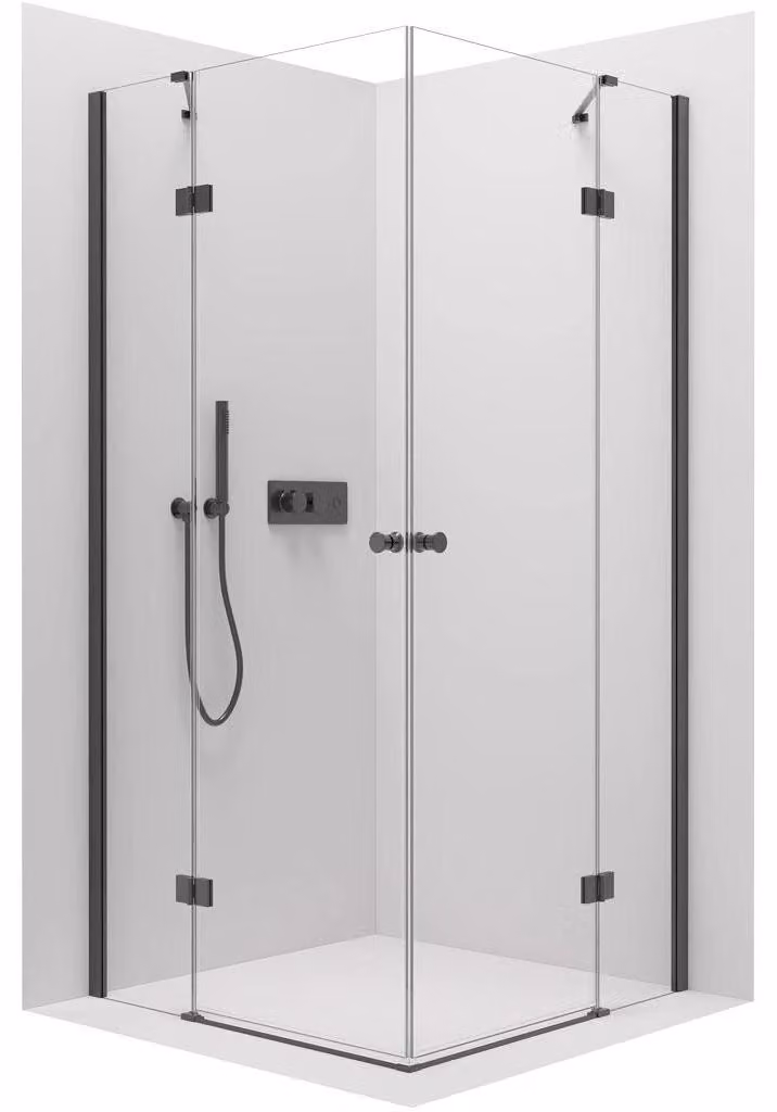 CERANO - Box doccia Marino Duo L/P - 6 mm - nero opaco, vetro trasparente - 120x100x190 cm - con cerniere