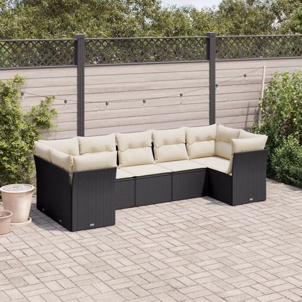 Set di Divani da Giardino a L vidaXL in Polyrattan Nero con 7 Cuscini e Struttura in Metallo – 1