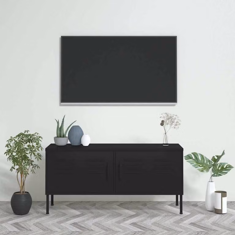 Mobile TV vidaXL Nero in Metallo L: 105 cm, P: 35 cm, H: 50 cm