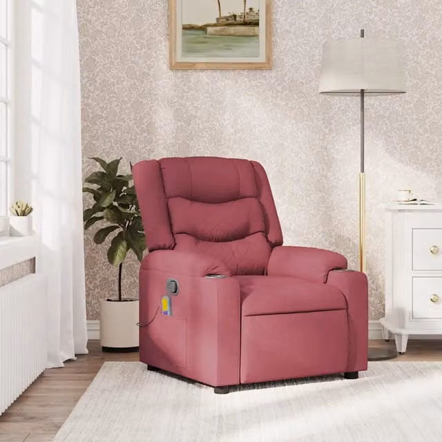 Poltrona Relax Reclinabile vidaXL in Tessuto Rosso con Braccioli e Struttura in Metallo e Legno – 1