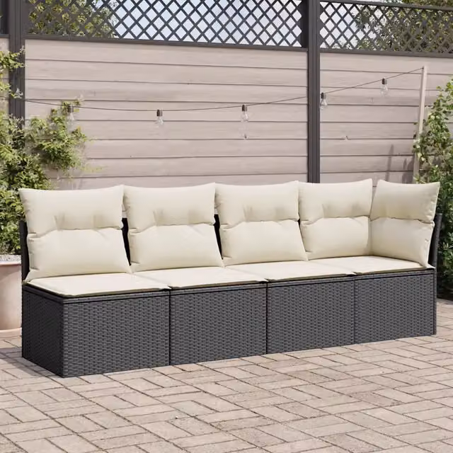 Divano da Giardino con Cuscini a 4 Posti Nero in Polyrattan 365999