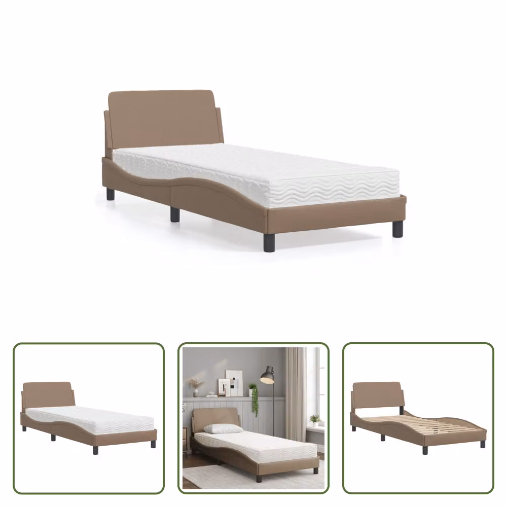 The Living Store Letto con materasso cappuccino-marrone 80x200 cm in ecopelle