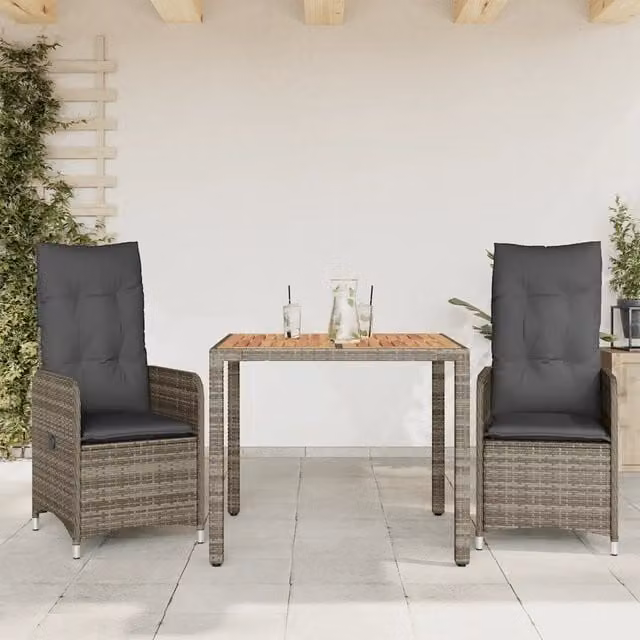 Set Bistrò da Giardino 3 pz con Cuscini in Polyrattan Grigio 3277019