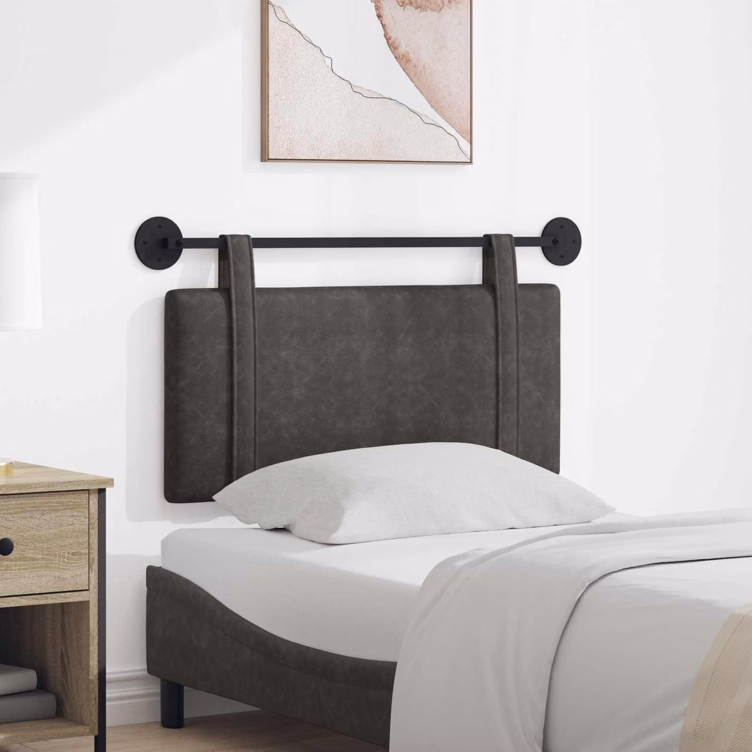Testiera per letto sospesa vidaXL in similpelle nera con pannello imbottito e finitura opaca