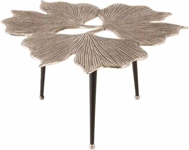 Tavolino basso LOTUSIA argentato 75 cm – Design floreale scolpito in alluminio