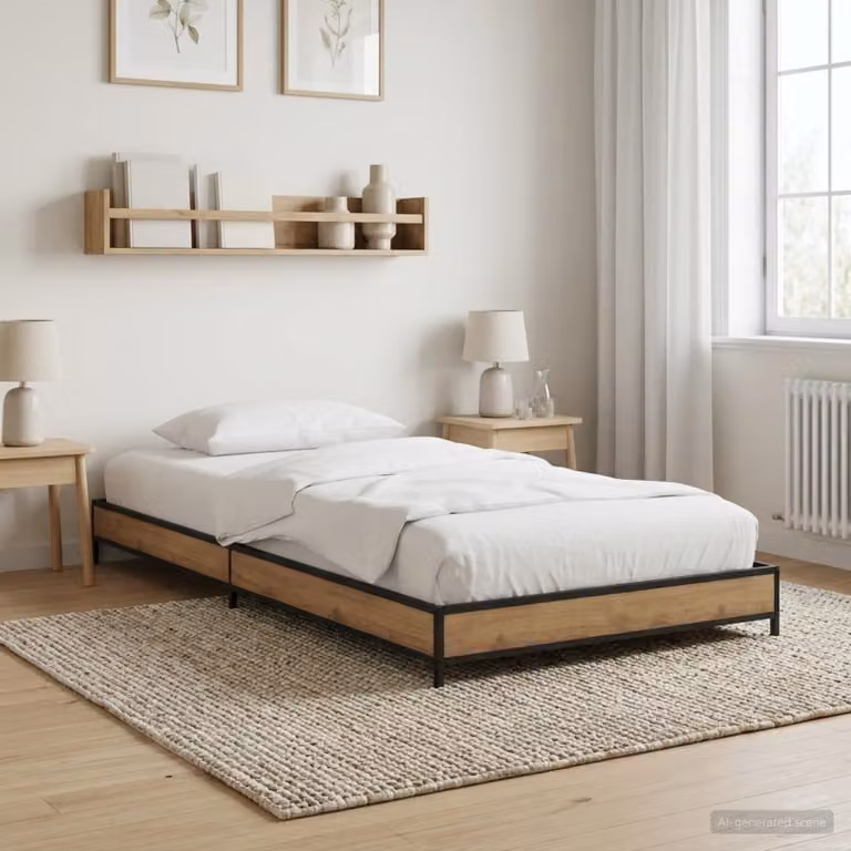 Struttura letto moderna vidaXL in legno e metallo color rovere e nero, L 80 x P 200 x H 83 cm