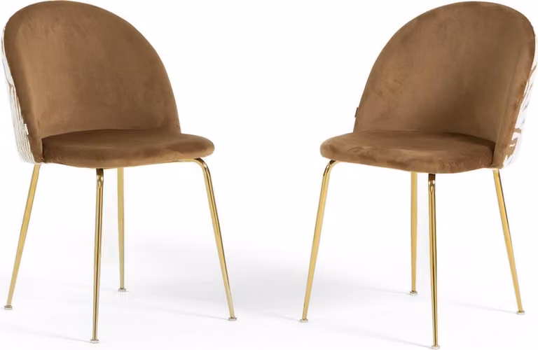 Set di 2 sedie da pranzo imbottite in velluto decorato, gambe in metallo, design elegante per cucina, sala da pranzo, bar e ristoranti SARA - Zebra/Oro
