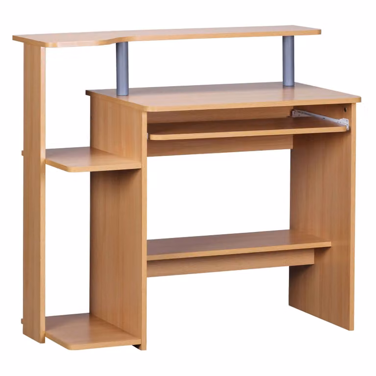 Scrivania per computer Rootz – Legno di faggio – Prolunga per tastiera – Scrivania salvaspazio per PC con ripiano per stampante – Scrivania per spazi ridotti – 94 x 90 x 48 cm